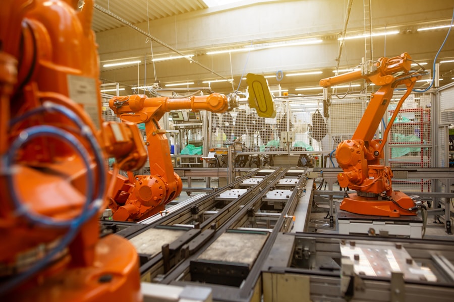Robotic arms on an automotive assembly line